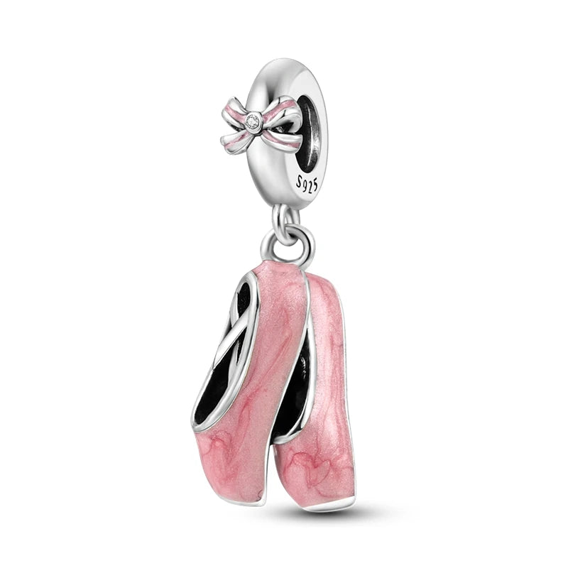 925 Sterling Silver Pink Ballet Girl Pendant – DIY Jewelry Charm for Bracelet & Necklace