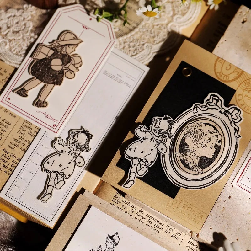 Vintage Flower & Bear Wooden Rubber Stamp – DIY Scrapbooking & Card Making