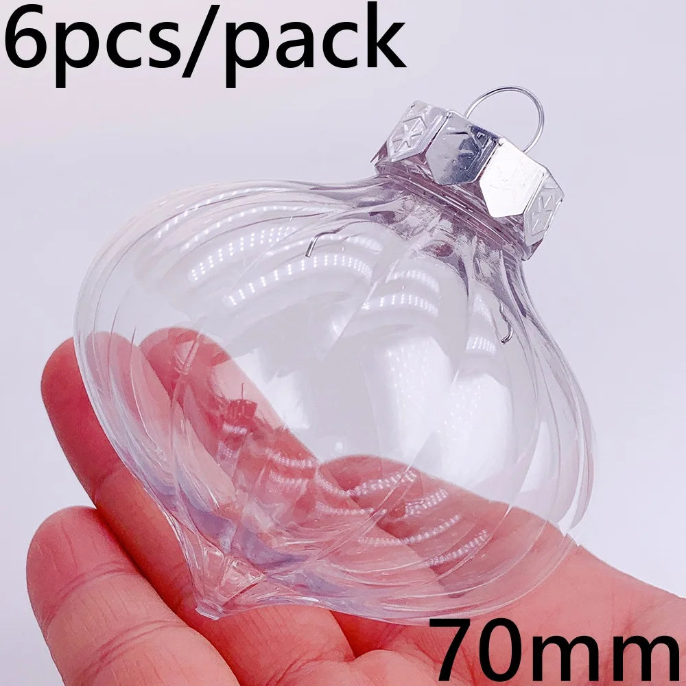 6pcs Transparent Shatterproof Christmas Baubles – 80mm Plastic Ornaments