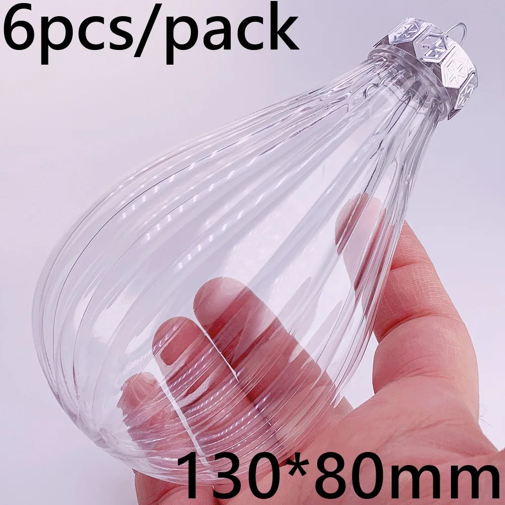 6pcs Transparent Shatterproof Christmas Baubles – 80mm Plastic Ornaments