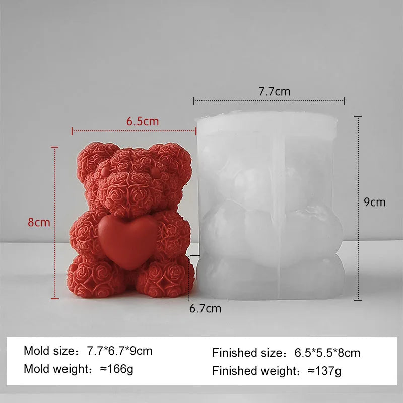 Rose Bear 3D Candle Silicone Mold