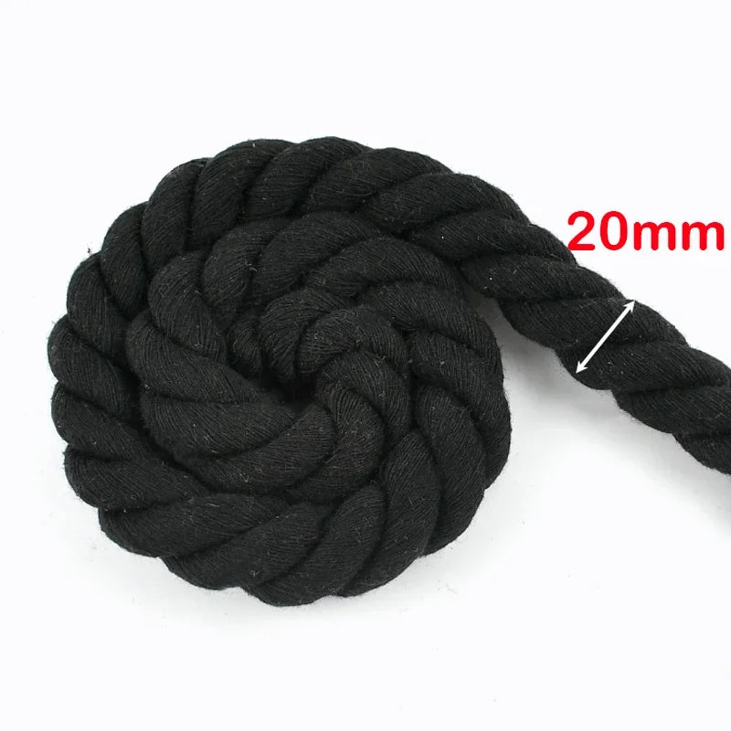 Black Macrame Cord – 2–10M Twisted Cotton Rope (5–20mm) for DIY Crafts & Home Décor