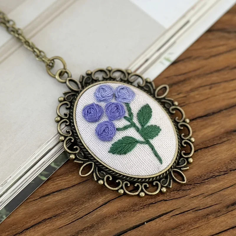 Rose Mini Embroidery Necklace DIY Pendant Kit