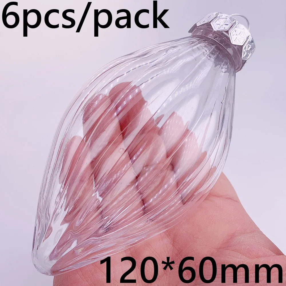 6pcs Transparent Shatterproof Christmas Baubles – 80mm Plastic Ornaments