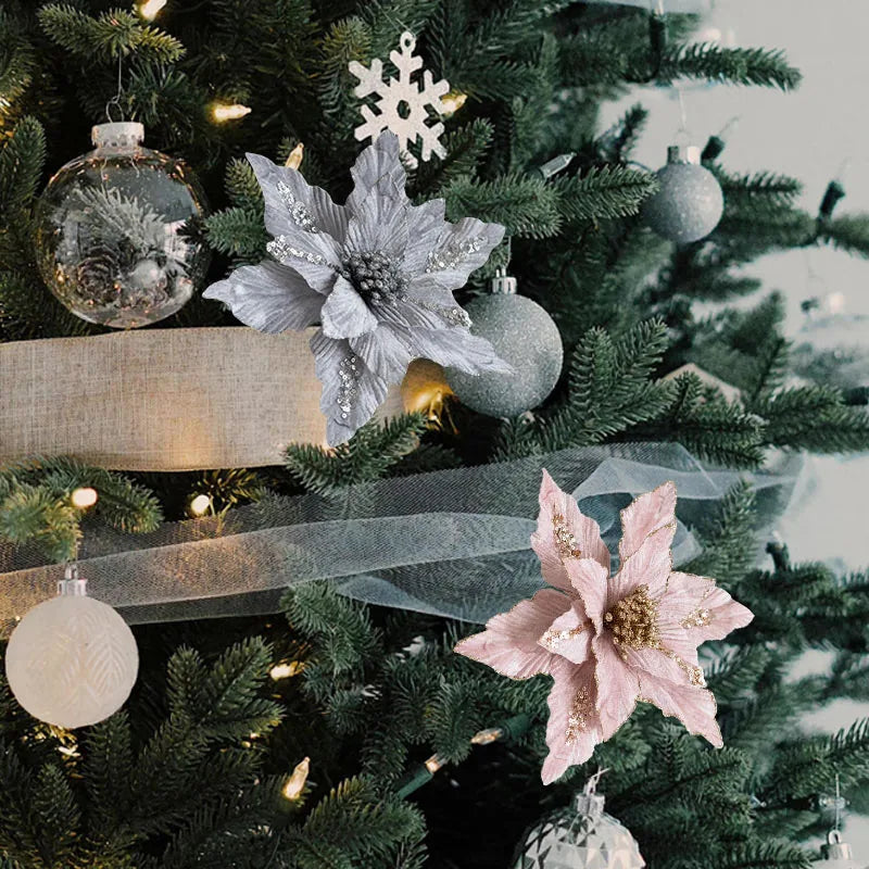 Large Glitter Velvet Christmas Flower – 26CM Artificial Ornament for Tree & Home Décor