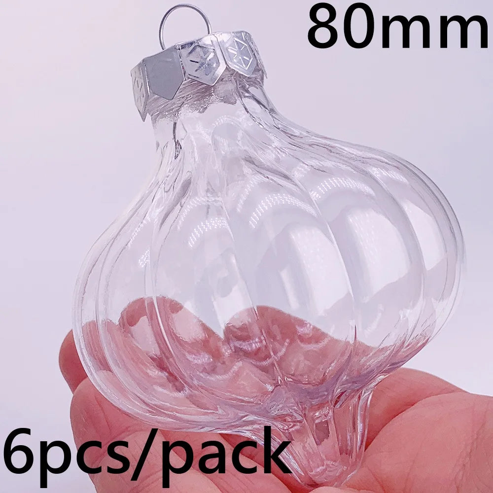 6pcs Transparent Shatterproof Christmas Baubles – 80mm Plastic Ornaments