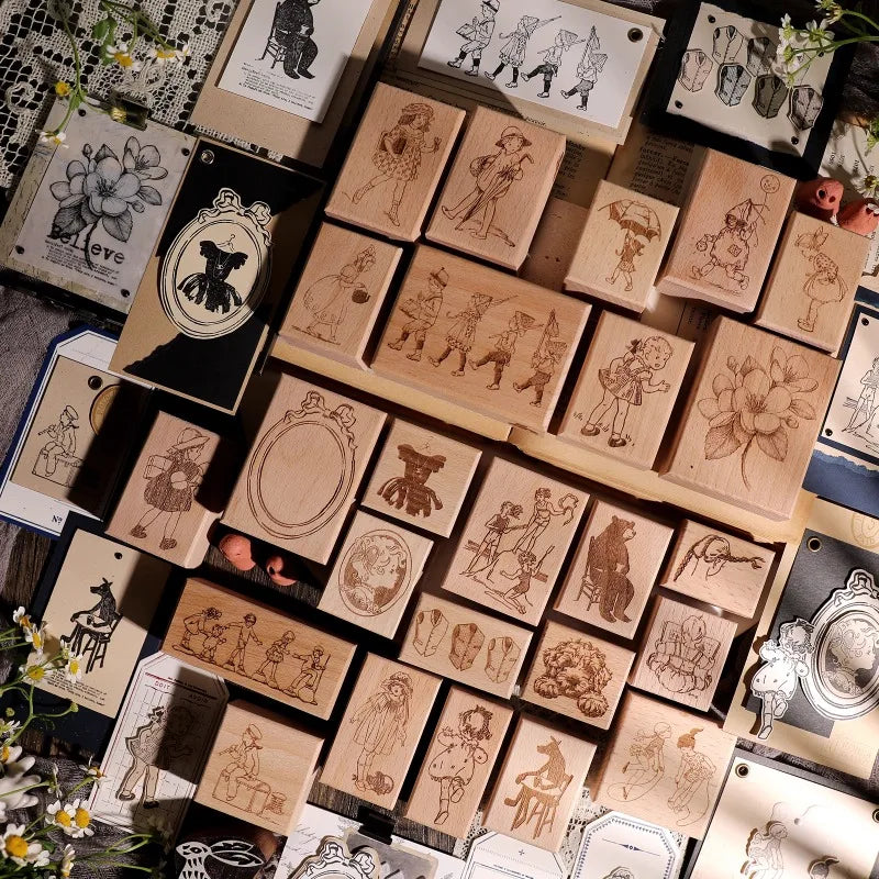 Vintage Flower & Bear Wooden Rubber Stamp – DIY Scrapbooking & Card Making