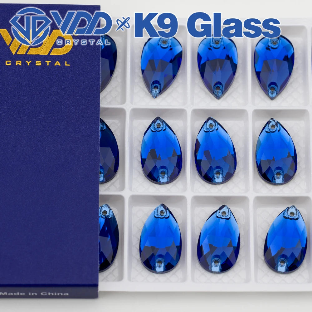 VDD Pear-Shaped K9 Glass Sew-On Rhinestones – Multicolor Crystal Stones