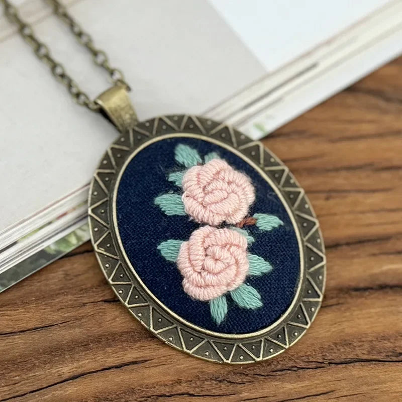 Rose Mini Embroidery Necklace DIY Pendant Kit