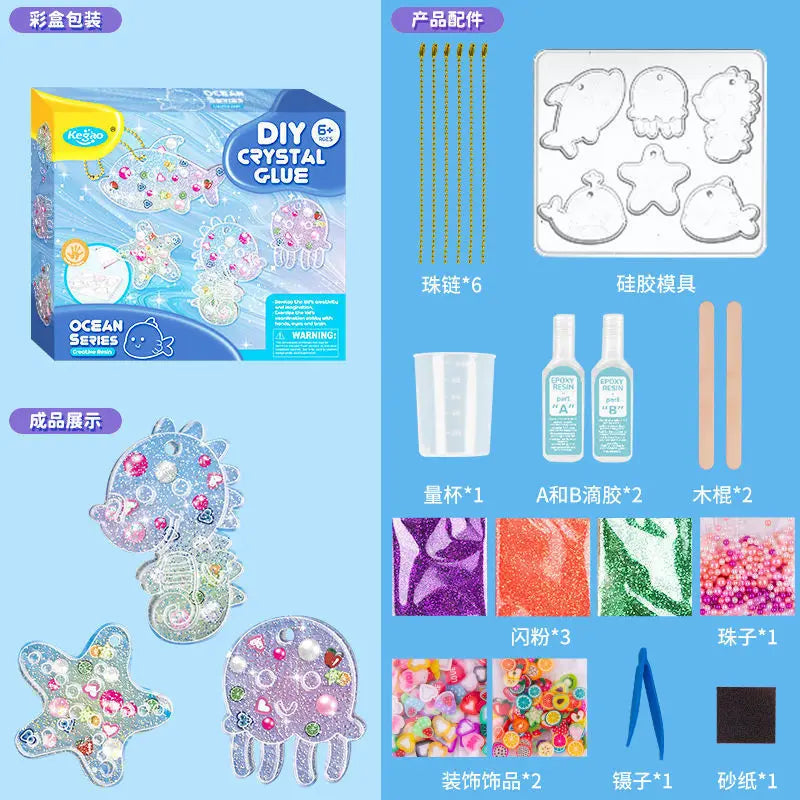 Kids DIY Crystal Glue Keychain Craft Kit – Fun Art Set for Girls