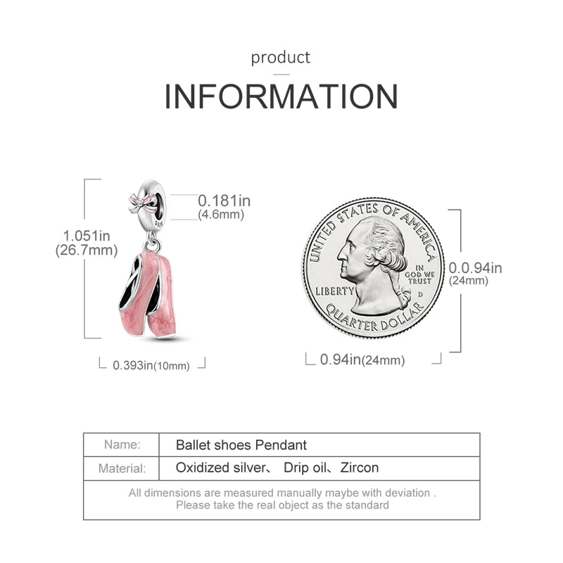 925 Sterling Silver Pink Ballet Girl Pendant – DIY Jewelry Charm for Bracelet & Necklace