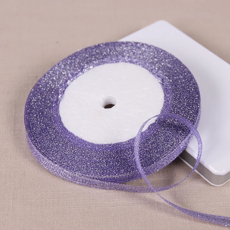 25Y 6mm Glitter Silk Satin Ribbon – Silver/Gold