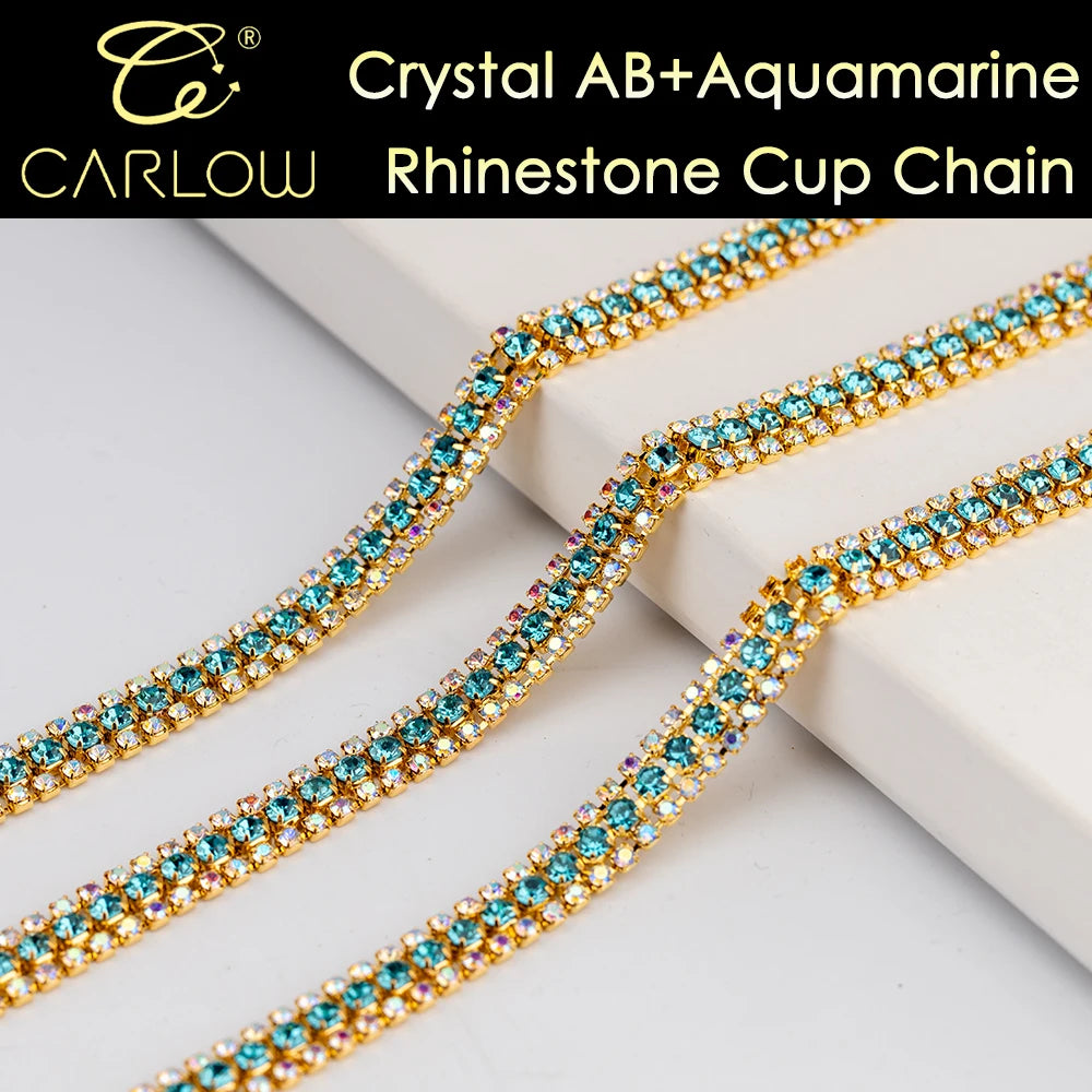 CARLOW AAAAA 3-Row Rhinestone Cup Chain – Gold Base