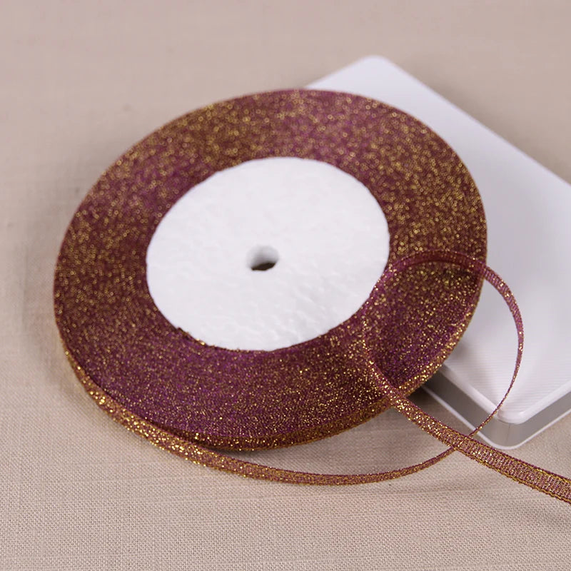 25Y 6mm Glitter Silk Satin Ribbon – Silver/Gold