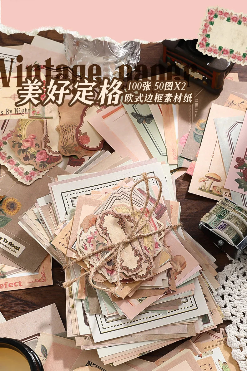 100PCS Retro Scrapbook Paper Set – DIY Collage, Journal & Album Craft Materials