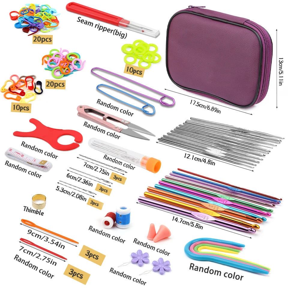 Crochet Kit for Beginners – Ergonomic Hook Set with Needles, Stitch Markers & Case
