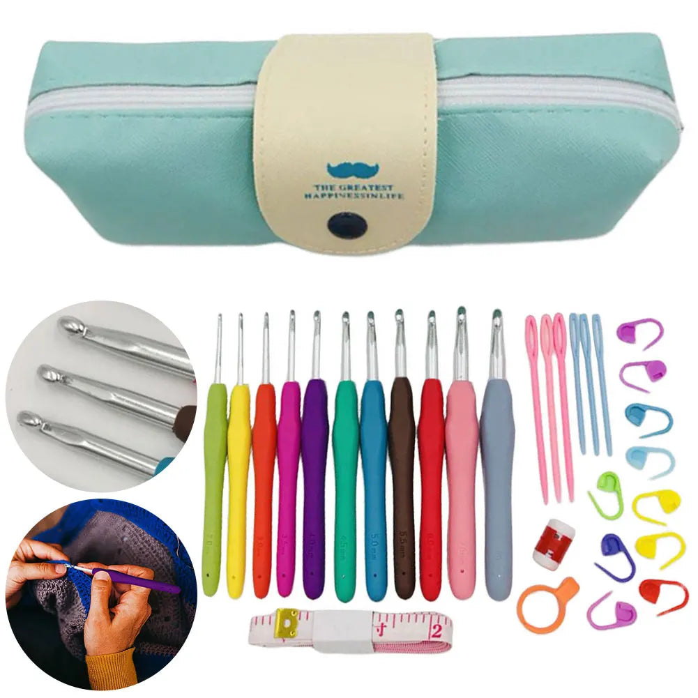 Crochet Hook Kit with Storage Bag Soft Handle Aluminum Needles