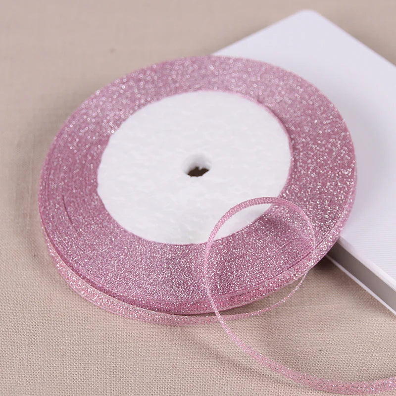 25Y 6mm Glitter Silk Satin Ribbon – Silver/Gold