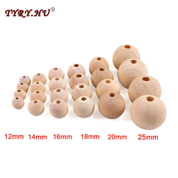 TYRY.HU Wooden Round Beads – 20–100 PCS for Jewelry Making