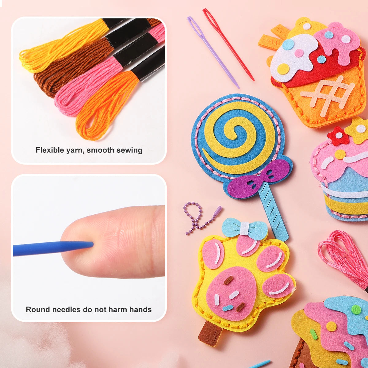 Cute Dessert Cake DIY Sewing Kit – 6-Piece Wallet Charm Craft Set