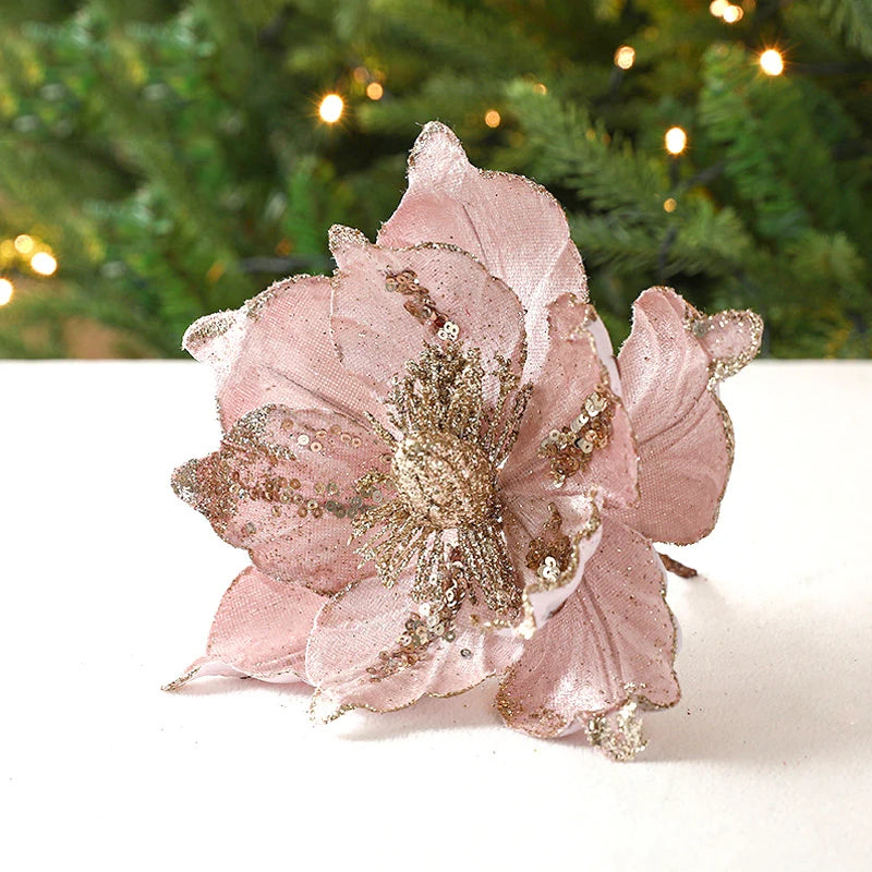 Large Glitter Velvet Christmas Flower – 26CM Artificial Ornament for Tree & Home Décor