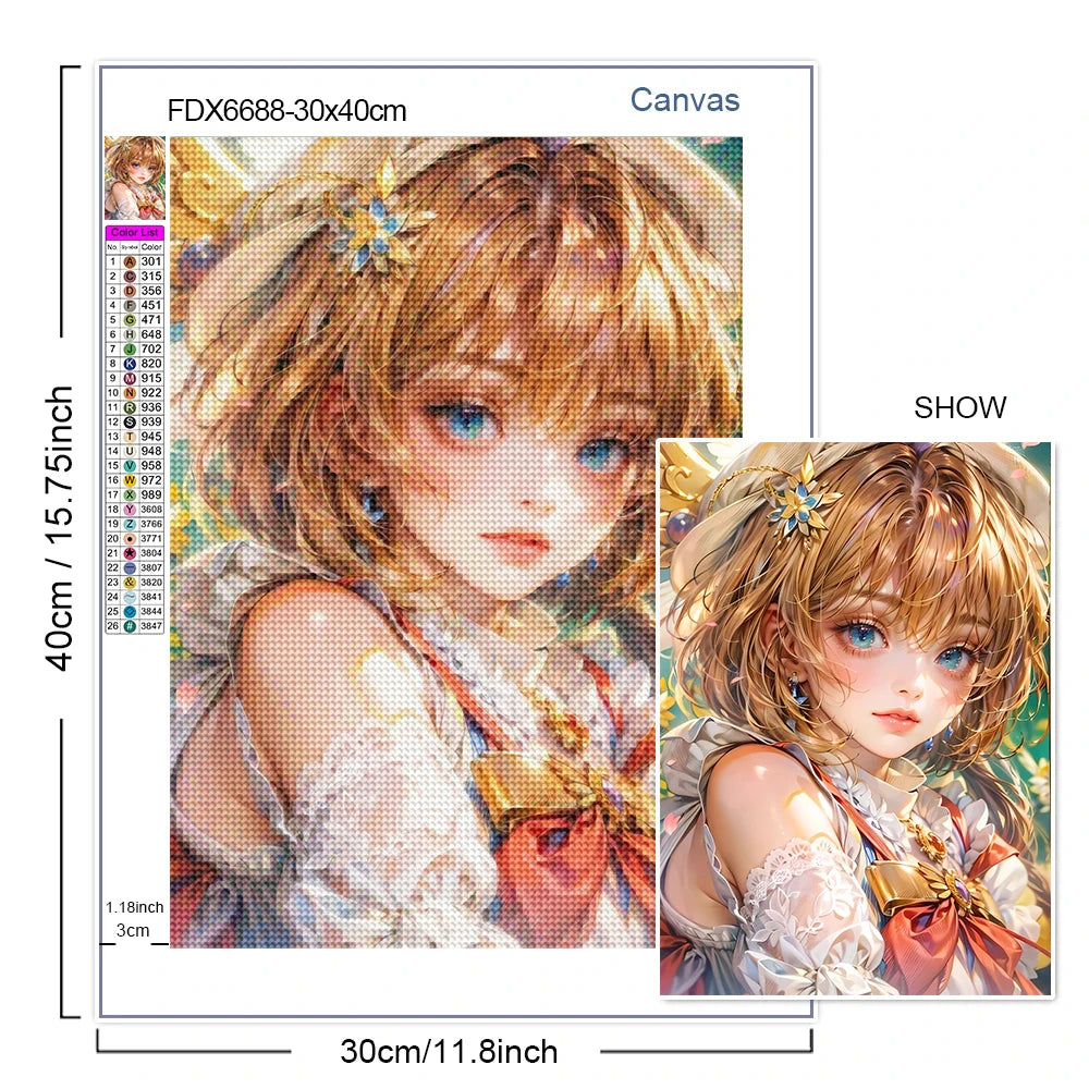 Anime Girl Diamond Painting Kit – AB Rhinestone Mosaic Embroidery Art DIY Craft
