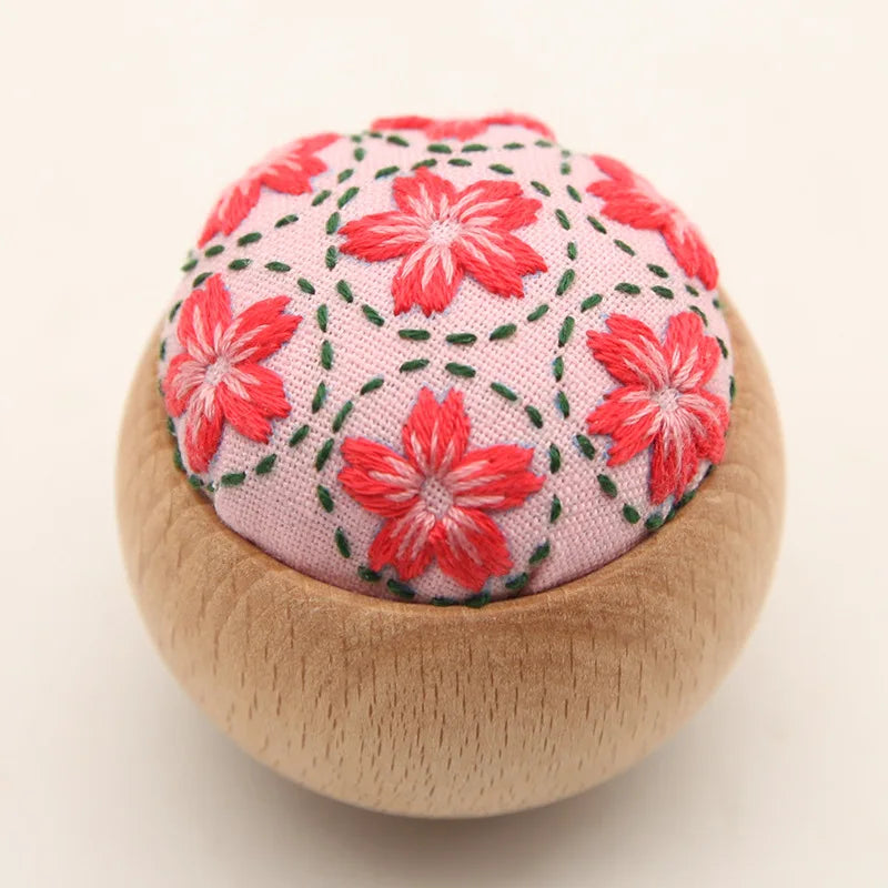 DIY Sashiko Pin Cushion with Wooden Base