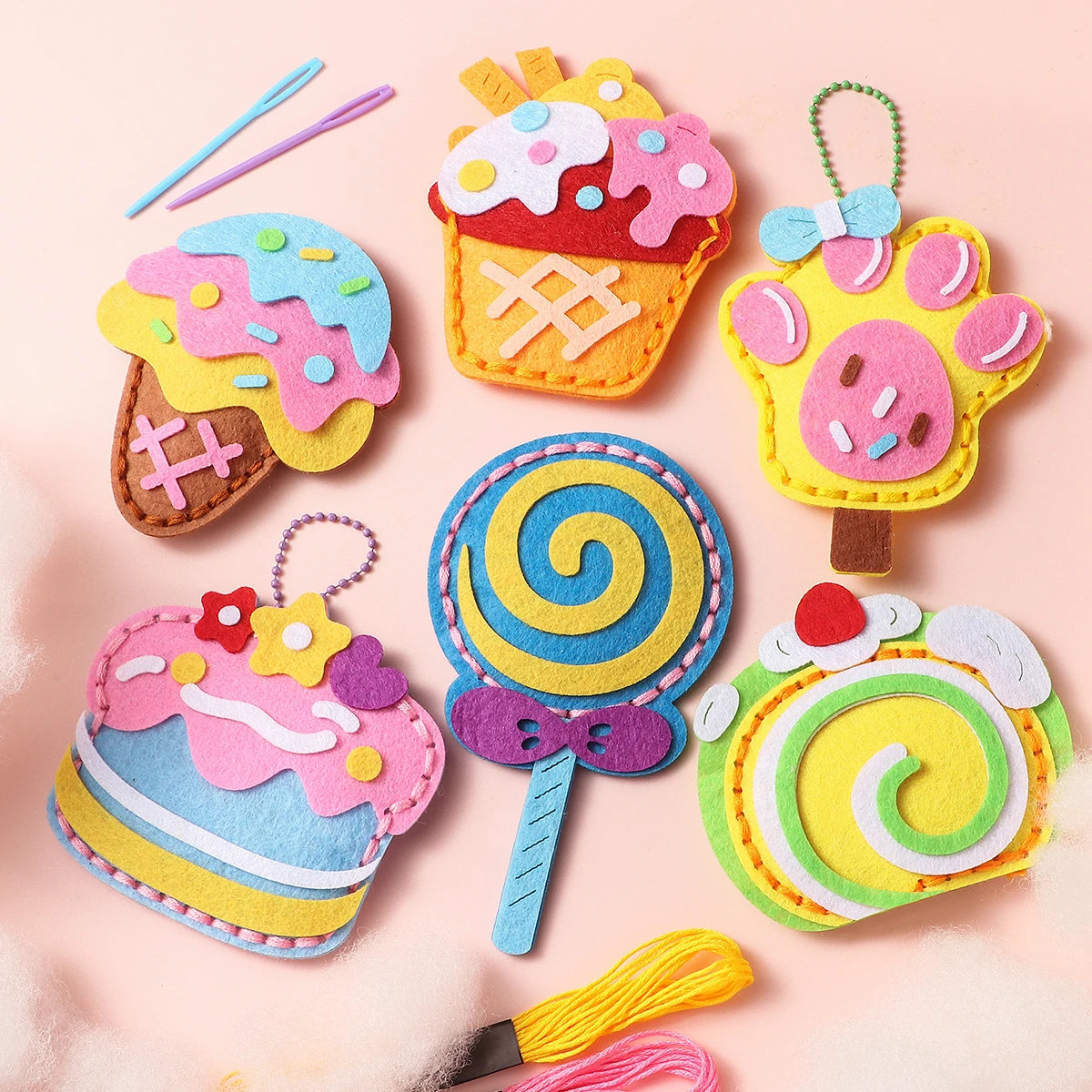 Cute Dessert Cake DIY Sewing Kit – 6-Piece Wallet Charm Craft Set