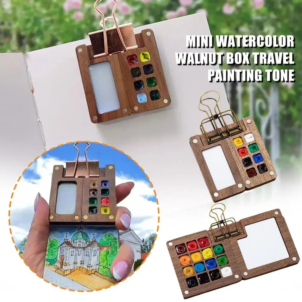 Mini Walnut Wood Watercolor Palette – 15 Grid