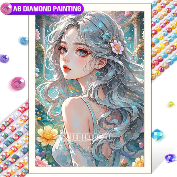 Anime Girl Diamond Painting Kit – AB Rhinestone Mosaic Embroidery Art DIY Craft