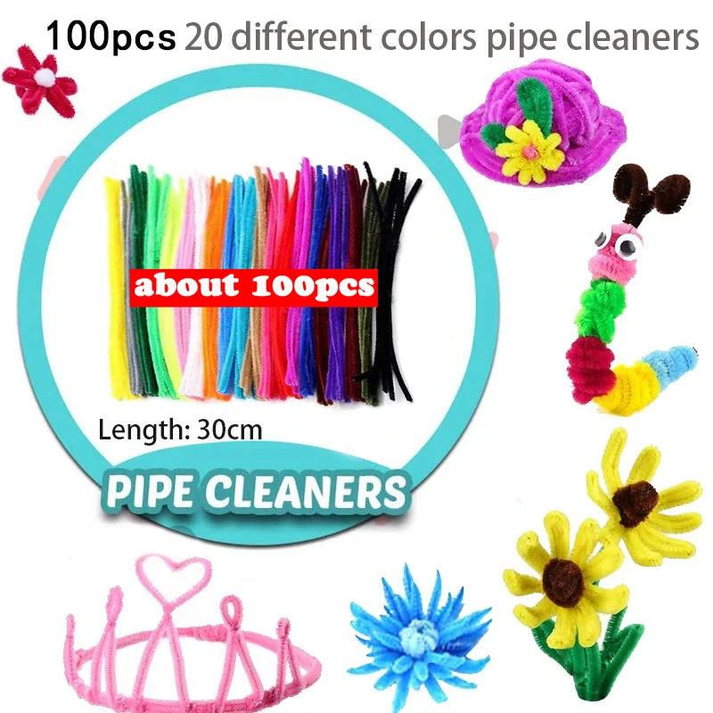 1000pcs Kids Craft Supplies Kit – Pipe Cleaners, Pompoms, Stickers, Feathers & Felt
