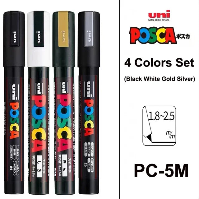 🎨 UNI POSCA Acrylic Paint Marker Set – PC-1M / PC-3M / PC-5M Quick-Dry Permanent Paint Pens