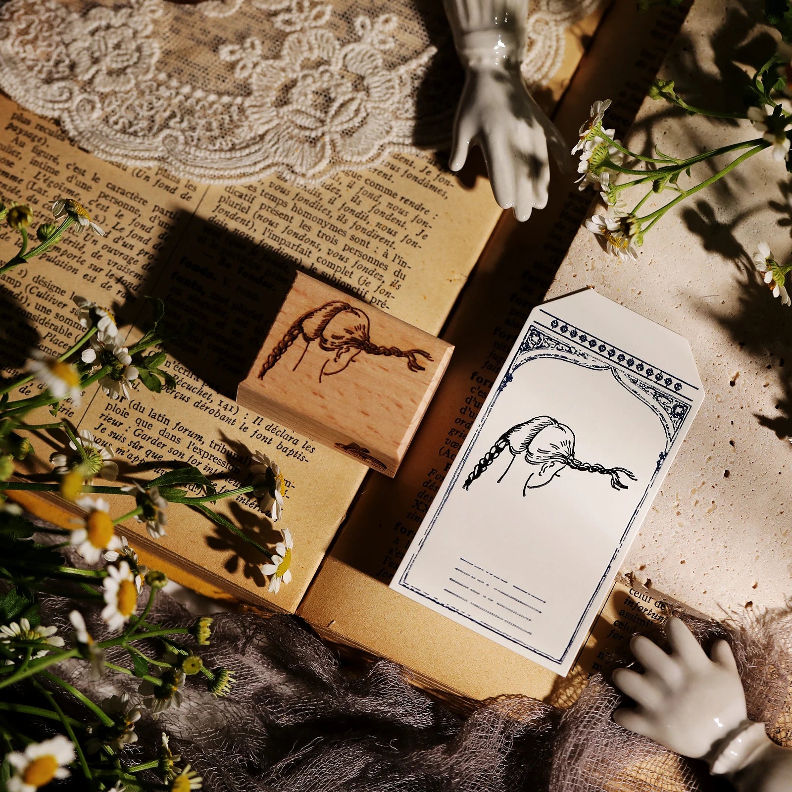 Vintage Flower & Bear Wooden Rubber Stamp – DIY Scrapbooking & Card Making