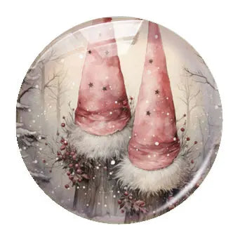 Handmade Christmas X-mas Winter Pink Gnomies Deer Snowman Bells Photo Glass Cabochon Flatback Demo Cameo For Diy Jewelry Making