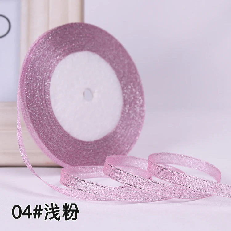 25Y 6mm Glitter Silk Satin Ribbon – Silver/Gold