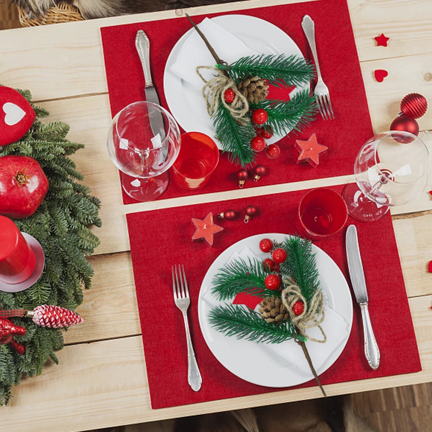 Christmas Pine & Red Berry Branches – Artificial Pine Needle Stems for DIY Wreaths & Décor (1/30PCS)