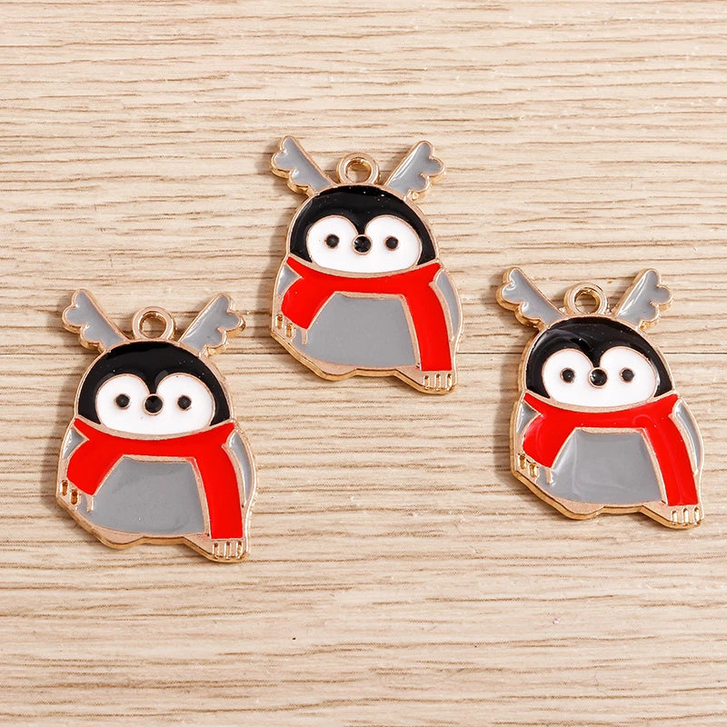 Christmas Enamel Charms – 10PCS Deer, Santa, Tree & Bell Pendants for DIY Jewelry