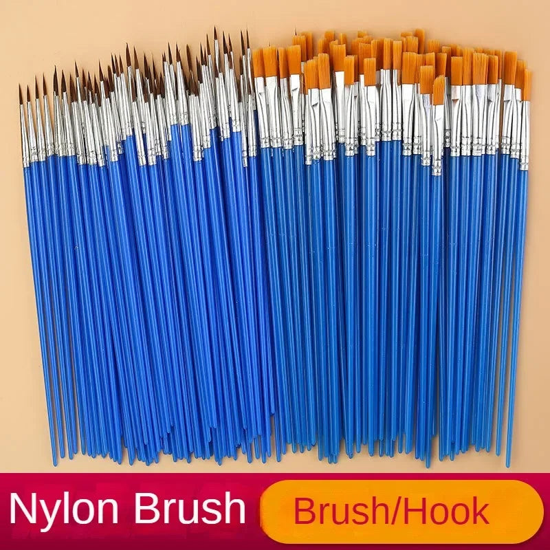 Nylon Hair Paint Brushes – Round & Flat Brush Set for Oil, Acrylic & Watercolor