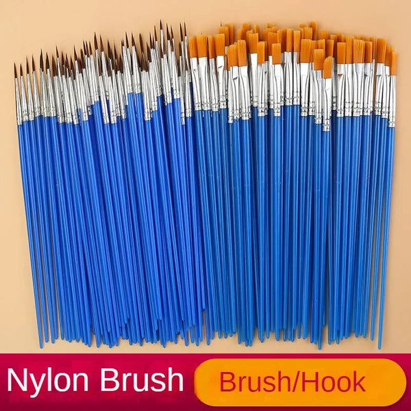 Nylon Hair Paint Brushes – Round & Flat Brush Set for Oil, Acrylic & Watercolor