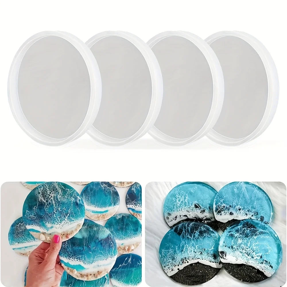 4PC Circular Agate Resin Coaster Silicone Mold – Crystal Hole Design