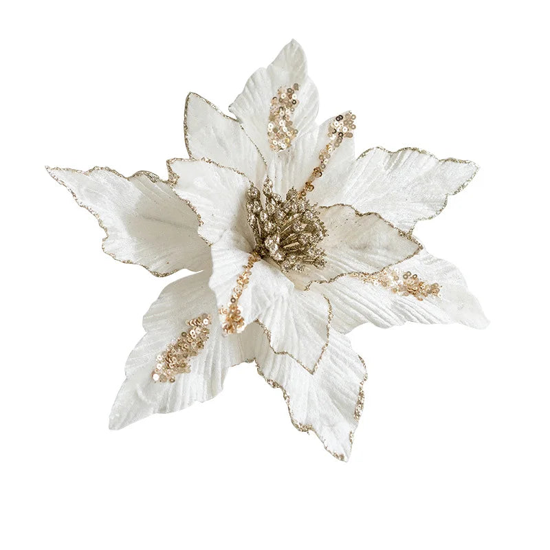 Large Glitter Velvet Christmas Flower – 26CM Artificial Ornament for Tree & Home Décor