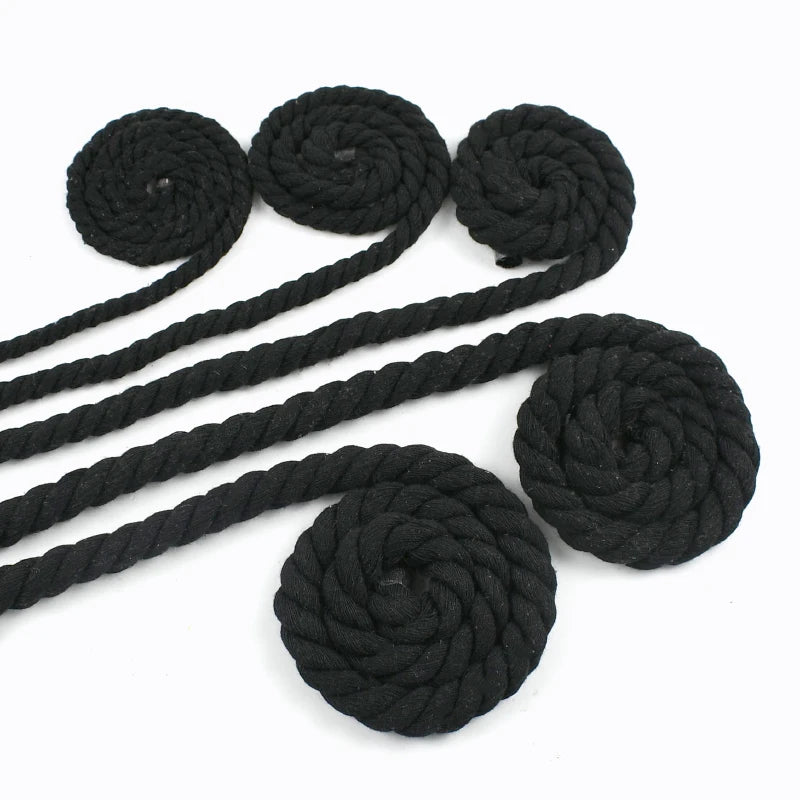 Black Macrame Cord – 2–10M Twisted Cotton Rope (5–20mm) for DIY Crafts & Home Décor