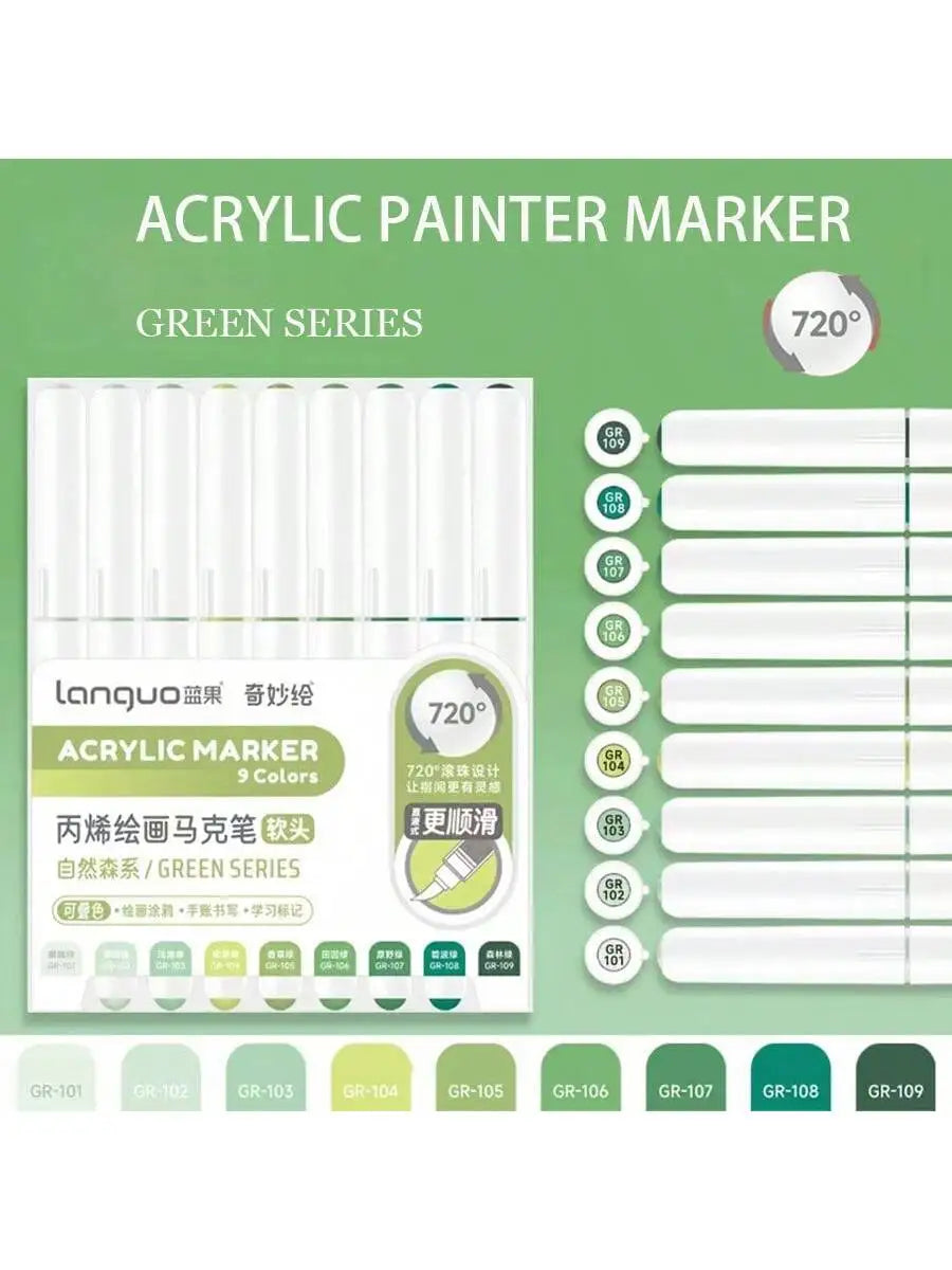 Acrylic Marker Pen Set – 9PCS Soft Brush DIY Paint Art Markers for Students