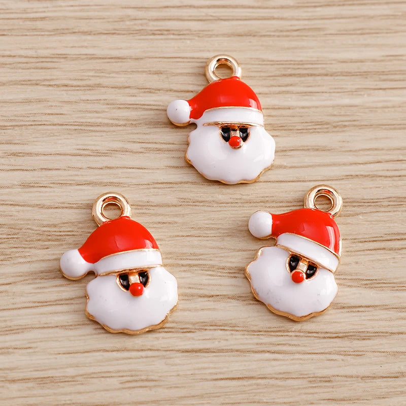 Christmas Enamel Charms – 10PCS Deer, Santa, Tree & Bell Pendants for DIY Jewelry
