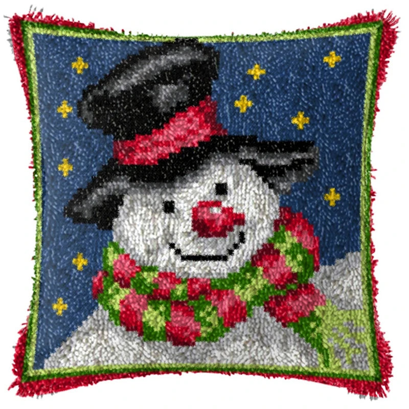 Snowman & Elk Latch Hook Kit – DIY Crochet Rug & Cushion Embroidery Set