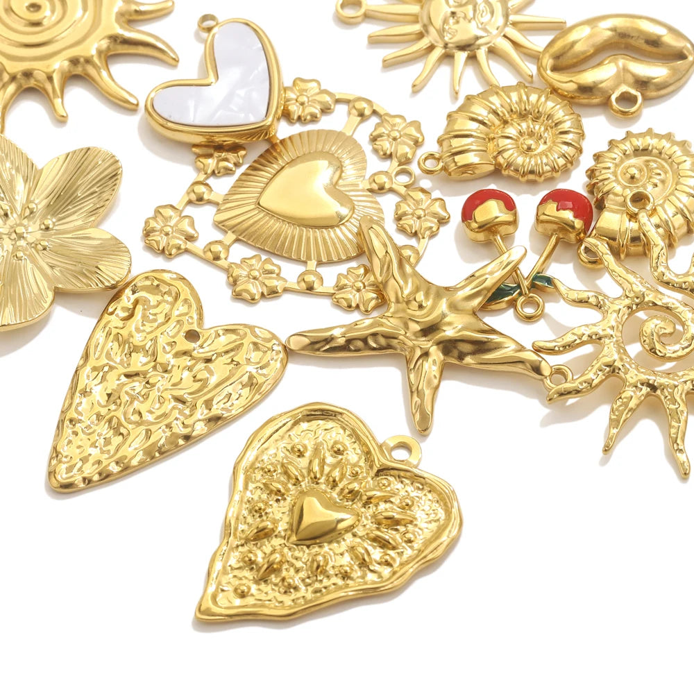 5PCS Gold Stainless Steel Charms – DIY Jewelry Pendants & Accessories