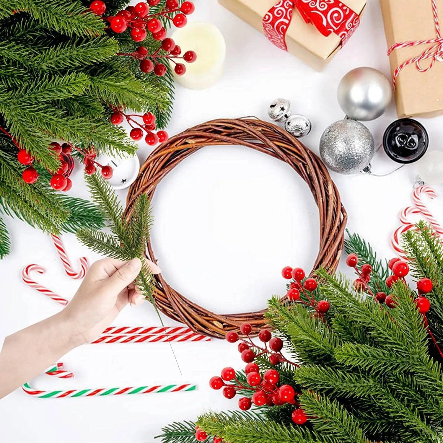 Artificial Pine Branches with Red Berries – Christmas Décor