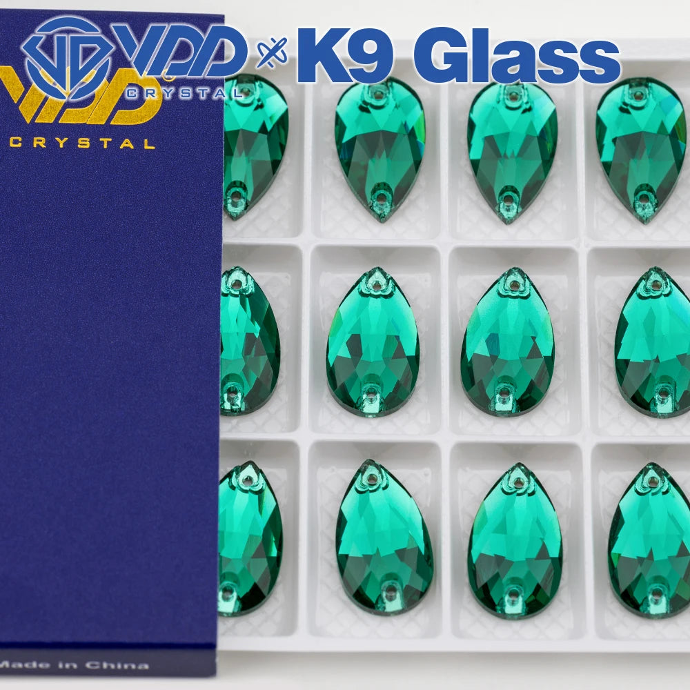VDD Pear-Shaped K9 Glass Sew-On Rhinestones – Multicolor Crystal Stones