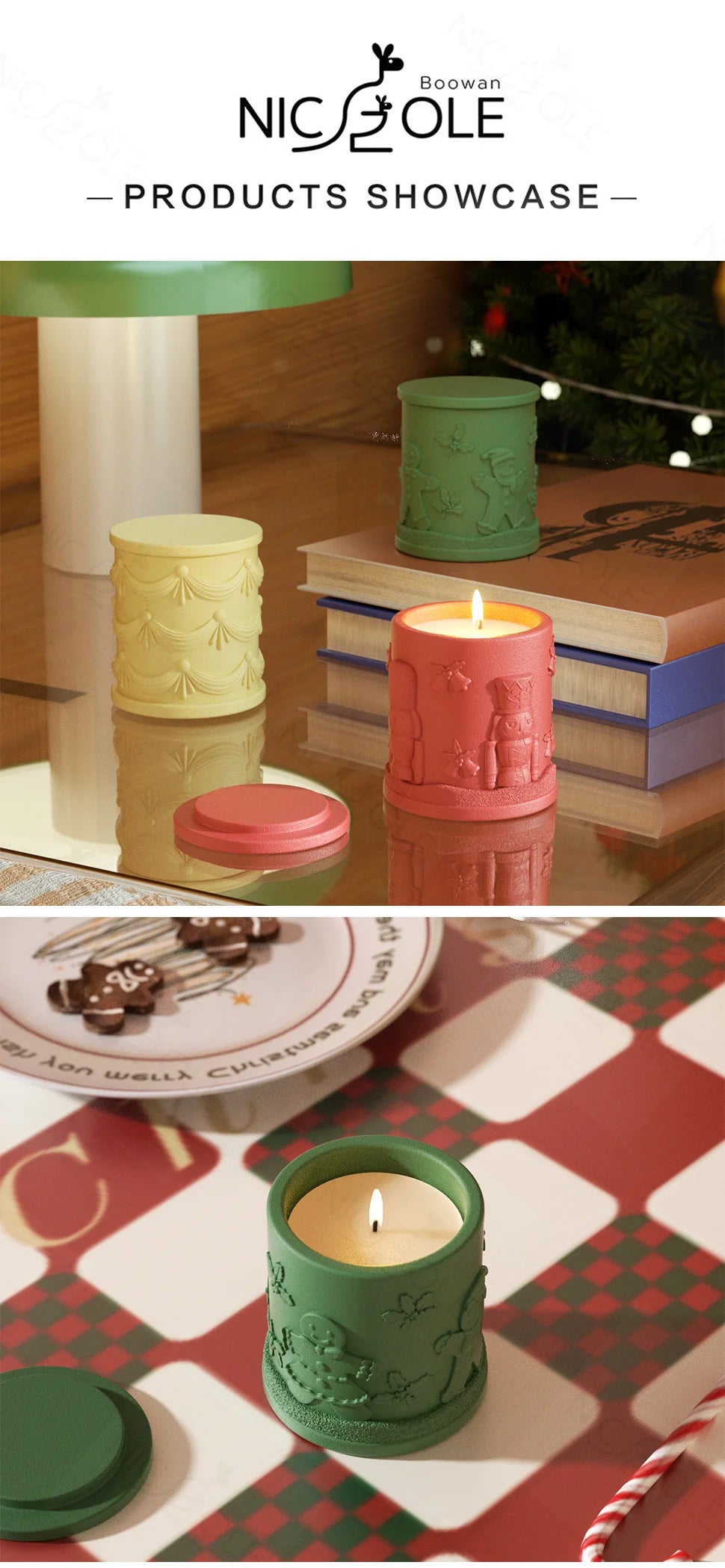 Christmas Candle Jar Silicone Mold – Nicole Christmas Tales Gypsum & Jesmonite Mold