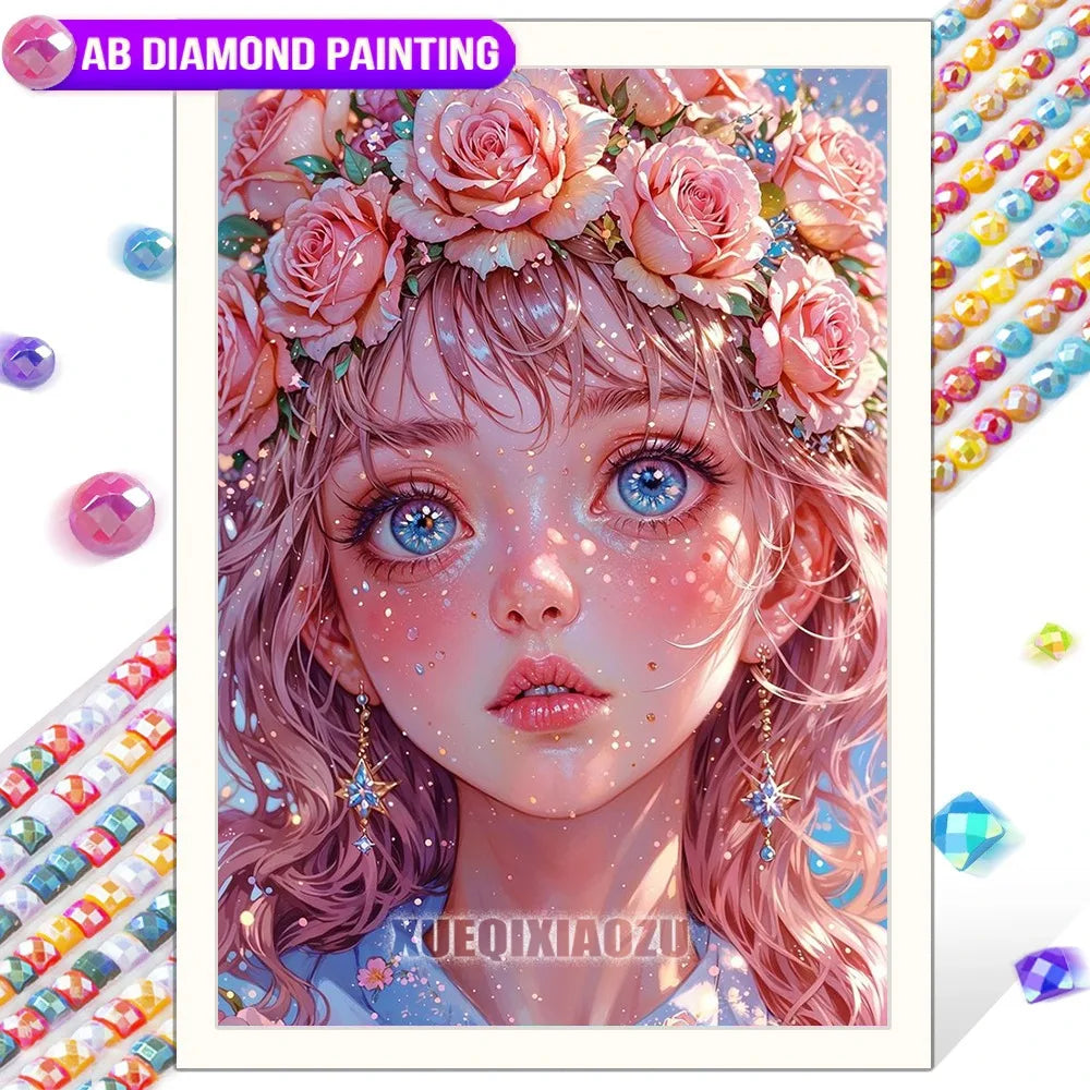 Anime Girl Diamond Painting Kit – AB Rhinestone Mosaic Embroidery Art DIY Craft